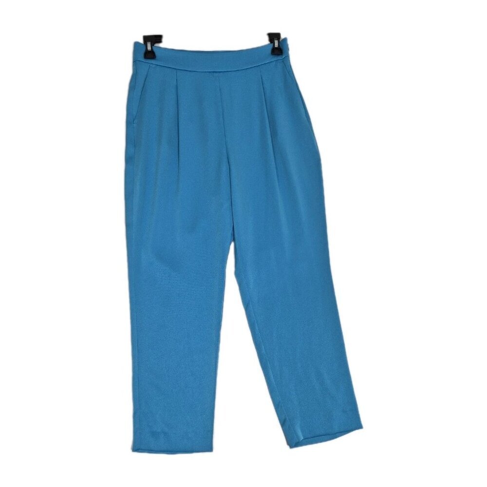 Marella Trousers Women's Size 6 Acerbi Pants Turquoise Satin Cropped (25)